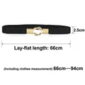 Elastic black waist belt for women with interlocking gold double ring buckle 2.5cm wide - Interlocking Ring (Black)