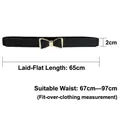 Elastic black waist belt with golden trim bow buckle, 2cm width and 65cm length - Patent Bow (Black)