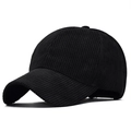 Retro black corduroy baseball cap for women with classic ribbed texture and curved brim - Adjustable / Black