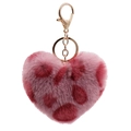 Pink heart-shaped faux rabbit fur keychain with spotted pattern and golden clasp - Leopard Print Foundation / Gold Chain Clasp