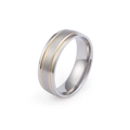 Anello in acciaio inossidabile con strisce dorate opache e texture spazzolata - Taglia US 12 / Modello da Uomo Semplice Spazzolato (KR49516-K)