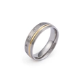 Fashionable frosted stainless steel ring with gold edges and small side-set crystals - Women's Rhinestone Brushed Two-tone Ring - Size 5 (KR44375-K)