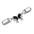 Clip per cardigan vintage a fiocco con pietre nere e strass in metallo argento - 1. Fiocco Nero Argento