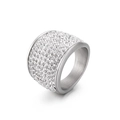 Anillo de banda ancha plateada con siete filas de circonitas cúbicas pavimentadas - US 7 / Color Acero