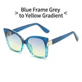 Cat eye zonnebril met transparant blauw montuur en grijs-geel verlopende glazen - Blauw Frame Grijs Gele Lenzen