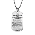Silver stainless steel dog tag necklace with engraved To My Daughter message and bead chain - From Mom to Daughter - Necklace / Silver