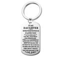 Polished stainless steel rectangular dog tag keychain with engraved message for daughter - From Dad to Daughter - Keychain / Silver