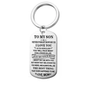 Silver stainless steel rectangle dog tag necklace with To My Son message engraving - From Mom to Son - Keychain / Silver