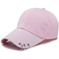 Light pink wool baseball cap featuring stylish silver metal ring accents on the brim - Adjustable / Pink