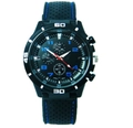 Men's sports watch with black silicone strap, blue stitching, and chronograph display - Blue Gold
