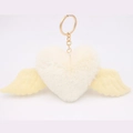 Detail of plush heart keychain with wings and gold metal clasp for bags - Gold Keychain / Off-white
