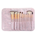 Set di 12 pennelli da trucco rosa con custodia in pelle PU e manici dorati - 12 Pezzi Champagne Con Borsa Rosa
