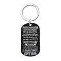 Custom black dog tag keychain for daughter with motivational message in silver rings - Keychain-Mom to Daughter / Black