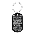Black titanium steel dog tag keychain for son with engraved inspirational message from dad - Keychain-Dad to Son / Black