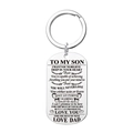 Polished silver stainless steel dog tag keychain with engraved To My Son message - Keychain-Dad to Son / Silver