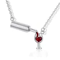 Elegant silver wine bottle and glass pendant necklace with a red heart-shaped zircon stone - Platinum Look Bottle Cup Style (A05银色) / Platinum