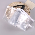 Paraguas plegable negro en bolsa de almacenamiento de PVC transparente con cremallera - Automático/Tres Pliegues / Mango Negro Automático Borde Blanco