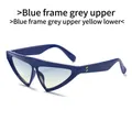 Blue chunky cat eye sunglasses with grey to yellow gradient lenses and gold studs - Blue Frame Blue Yellow Gradient Lens