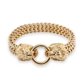 Gold lion head bracelet with woven chain and circular ring clasp in stainless steel - Gold Color Lion Head (KB74925-BD)