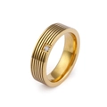 Bague minimaliste en acier titane doré avec six rayures noires et un zircon cubique - US 10 / Modèle Homme (KR47932-K)