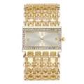 Elegant gold square quartz watch with rhinestone accents and hollow metal bracelet band - Gold