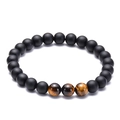 Natural yellow tiger eye and matte black lava stone beaded stretch bracelet for couples - Three Tiger Eye Matte Black Style (6)