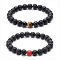 Natural tiger eye stone and black lava rock beaded bracelets for couples set - Yellow Tiger Eye And Red Turquoise Double Bracelet Style (10)