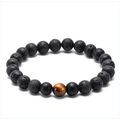 Detail view of tiger eye stone and matte lava beads on a beaded elastic bracelet - Lava Rock Matte Agate with Tiger Eye (Style 8) / 8mm/Single Piece