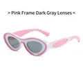 Y2K style sunglasses with pink and white contrast frames and dark gray lenses - Pink Frame Dark Grey Lens