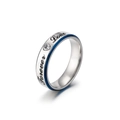 Bague de couple argentée avec bande émail bleu et gravure Forever Love et gemme cœur - US 7 / Bicolore Bleu & Acier (Femmes)