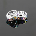 Silver rondelle spacer beads with colorful rhinestones for DIY jewelry making - Silver with AB Rainbow Rhinestones