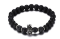 Pulsera de cuentas de piedra negra mate de 8mm con dije de cabeza de león plata vieja - Negro