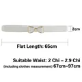 White women's elastic waist belt with a golden bow buckle for dresses and sweaters - Patent Bow (White)