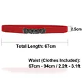 Red elastic waist belt for dresses featuring vintage gray rose floral buckle detail - Four Flowers (Red)