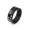 Minimalist black titanium couple ring with white female gender symbol on white background - US 12 / Men's Style (KR48793-K)
