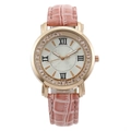 Pink faux leather strap watch with rhinestone bezel and rose gold metal finish - Pink