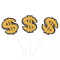 Gros plan de décorations de gâteau signe dollar à paillettes dorées pour fête riche - Ensemble Signe Dollar (A12) / 3 pièces