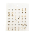 Golden stud earring set with C-shaped elephant and pearl designs on white card - Assorted Multi-style Set