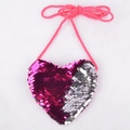 Mini heart-shaped flip sequin purse in rose red and silver for kids with thin strap - Rose Red Silver