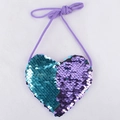 Mini heart-shaped sequins coin purse with green and purple dual-tone finish and lanyard - Blue Purple