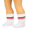 White knitted cotton doll socks with red and black stripes for 18 inch girl dolls - White Black Red Striped