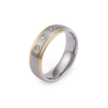 Brushed stainless steel ring with gold edges and three sparkling cubic zirconia stones - Women's Size 8 (KR44380-K)