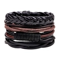 Juego de cuatro pulseras retro de cuero trenzado multicapa en colores negro y marrón - Estilo F-Tejido Premium Juego de 4 piezas