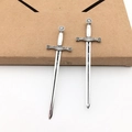 Antique silver alloy sword pendant pair with ornate hilt for DIY jewelry making - Sword 24x85mm (8075)