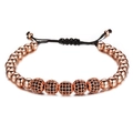 Pulsera de cuentas tejida a mano ajustable para hombre con circonitas negras incrustadas - Oro rosa