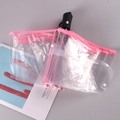 Paraguas plegable automático de PVC transparente con borde rosa y mango negro - Automático/Tres Pliegues / Mango Negro Automático Borde Rosa