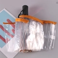 Paraguas plegable transparente con borde naranja llamativo y mango negro mate ergonómico - Automático/Tres Pliegues / Mango Negro Automático Borde Naranja