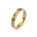 Bague minimaliste en acier titane doré avec triple rainures et un zircon étincelant - US 5 / Modèle Femme (KR47318-K)