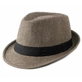 Sombrero Fedora de estilo británico con diseño de espiga y cinta decorativa negra - 56-58cm / Espiga Caqui
