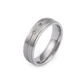 Minimalistische zilveren matte titaniumstalen ring met drie kleine diamanten inlay - US 5 / Geborstelde Ingelegde Stijl (KR44383-K) / Zilver